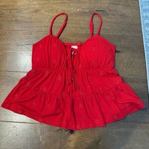 No Boundaries Red Star Patterned Tank Top